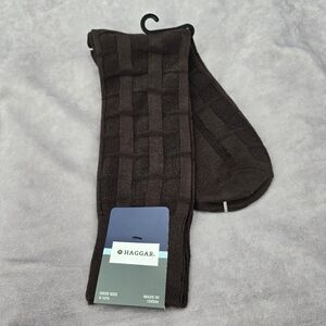 Haggar Brown Chocolate Weave Logo Print Mens Dress Socks Shoe Sise 6-12.5